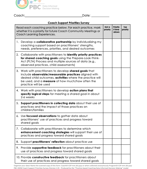 PBC-DIDM Coach Support Priorities Survey