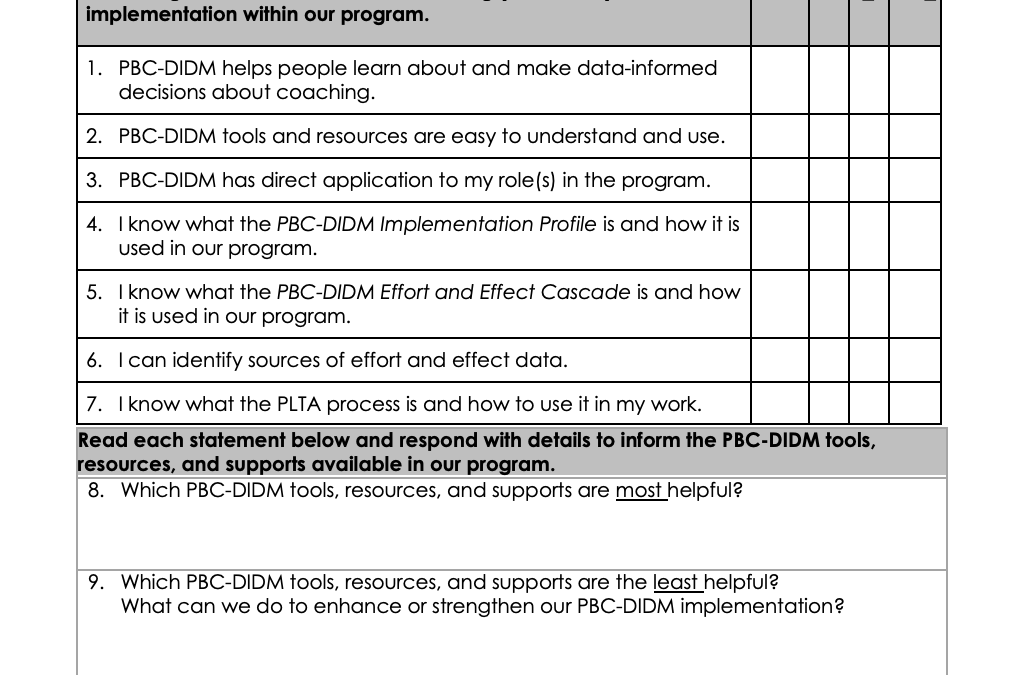 PBC-DIDM Leadership Team and Coach Feedback Survey