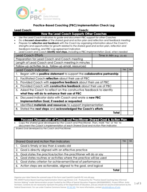 PBC-DIDM PBC Implementation Check Log | PBC-DIDM.