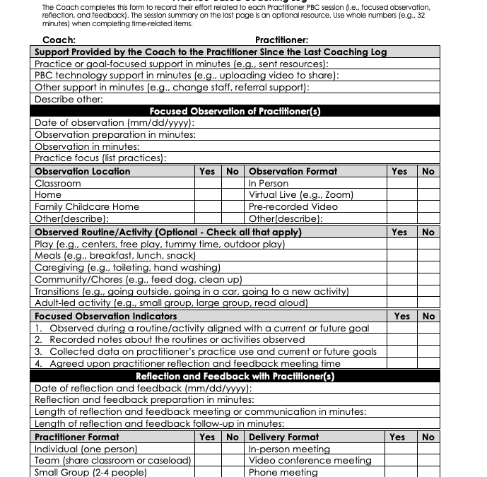 PBC-DIDM Practice-Based Coaching Log
